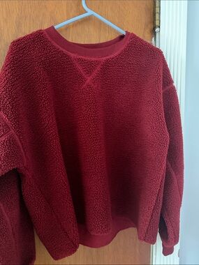 American Eagle Outfitters Deep Red Sherpa Crewneck Sweatshirt